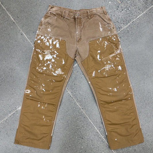 Carhartt Double Knee Tan & Dark Brown Overlay Pants SZ 34 X 30