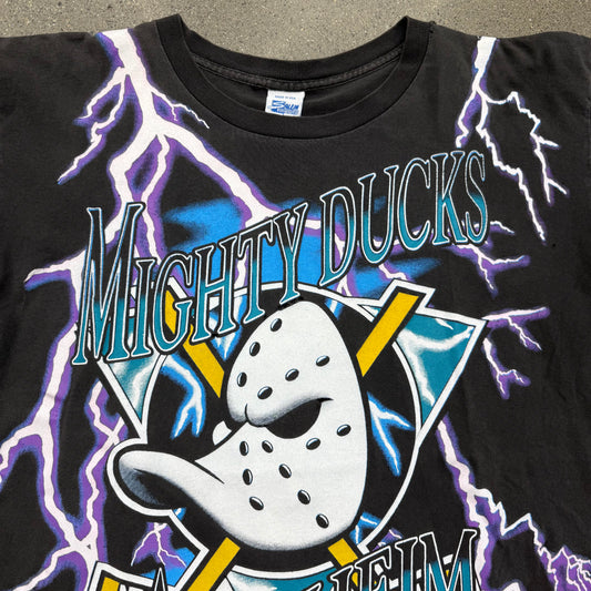 1993 Mighty Ducks Lightning AOP Disney Tee SZ Large