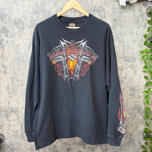Harley L/S Flame Sleeve W/ Eagle Back SZ Large