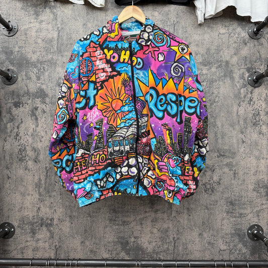 90s Retro Cityscape Abstract Hip Hop Full Zip Jacket SZ L