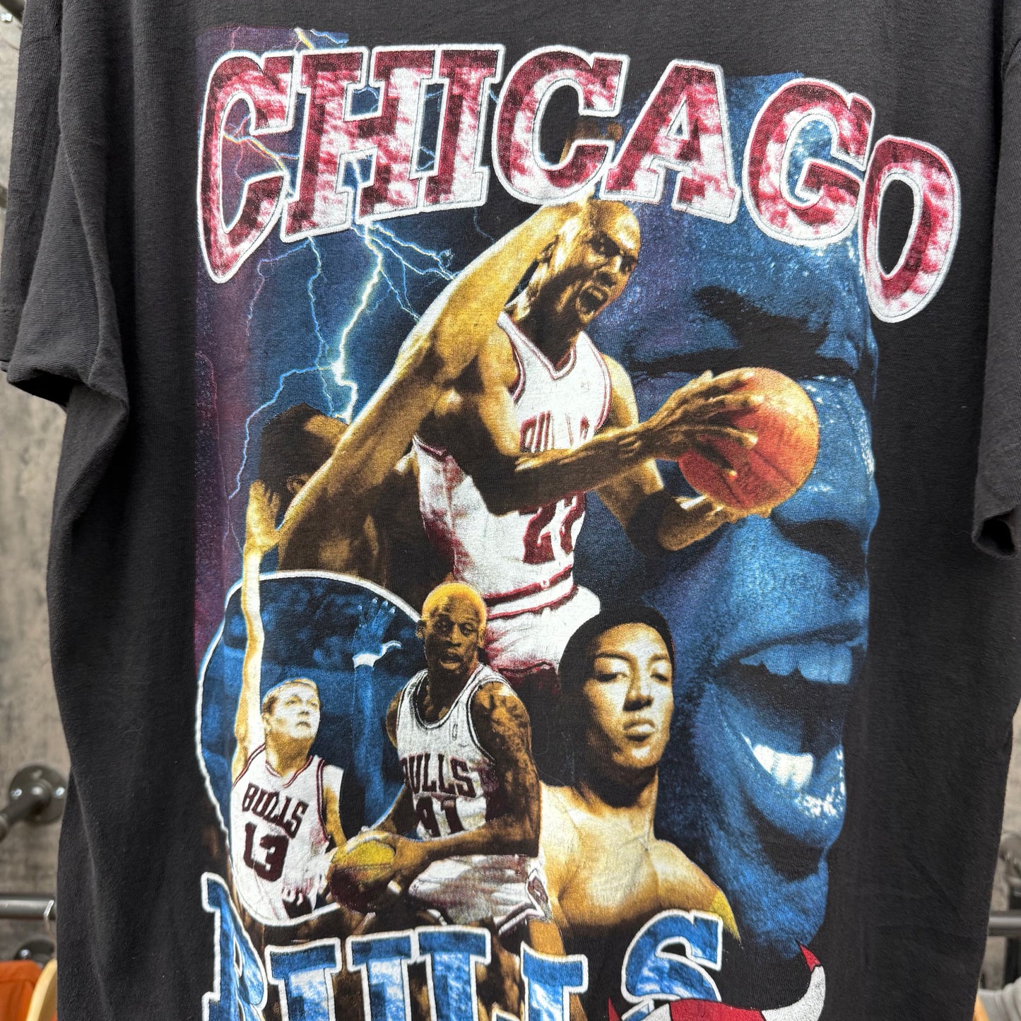 90s Jordan Bulls Rap Tee Lightning Back hit SZ XL