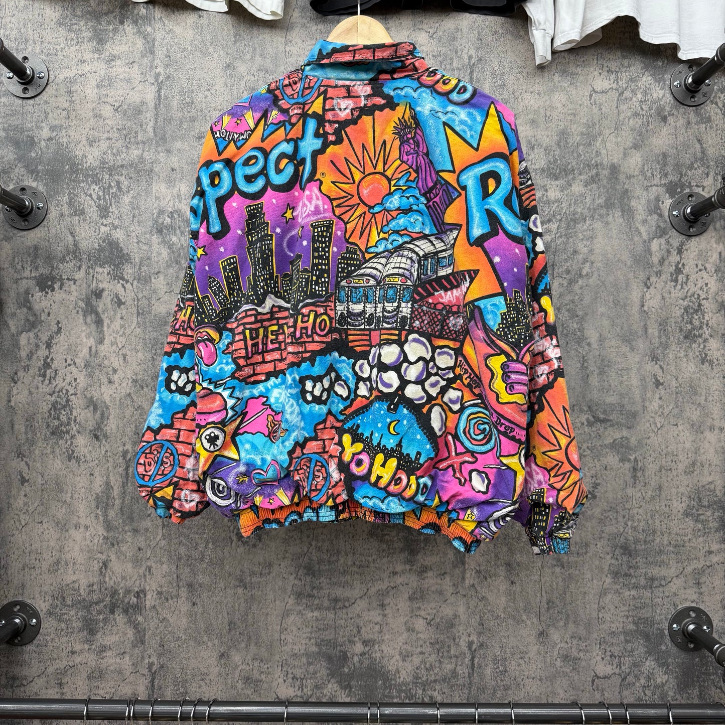 90s Retro Cityscape Abstract Hip Hop Full Zip Jacket SZ L