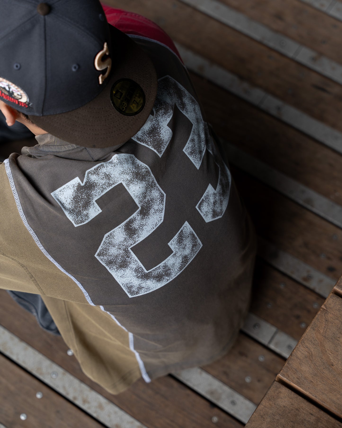 Tri-Color Panel Tee Red/Charcoal/Sage