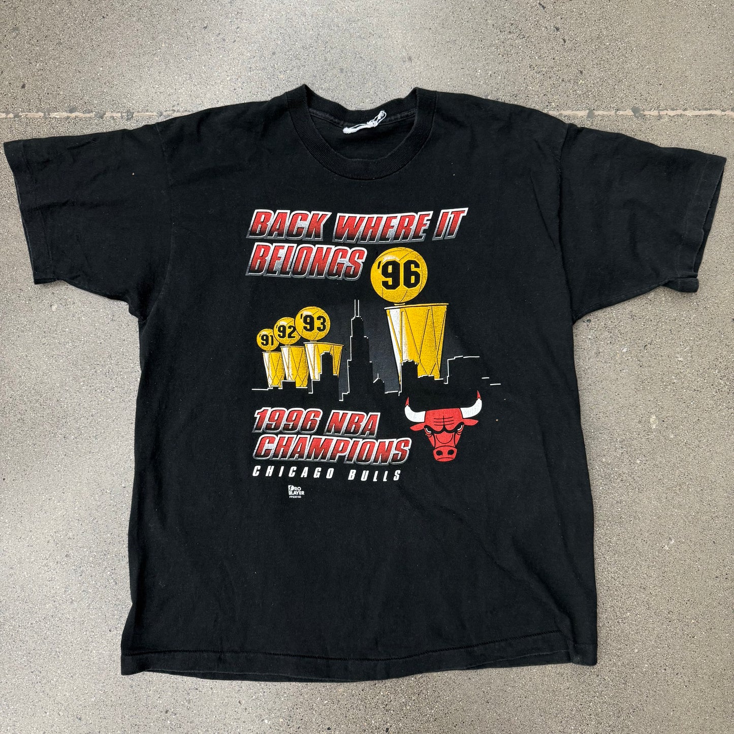 1996 NBA Champs Chicago Bulls Back Where It Belongs SZ XL