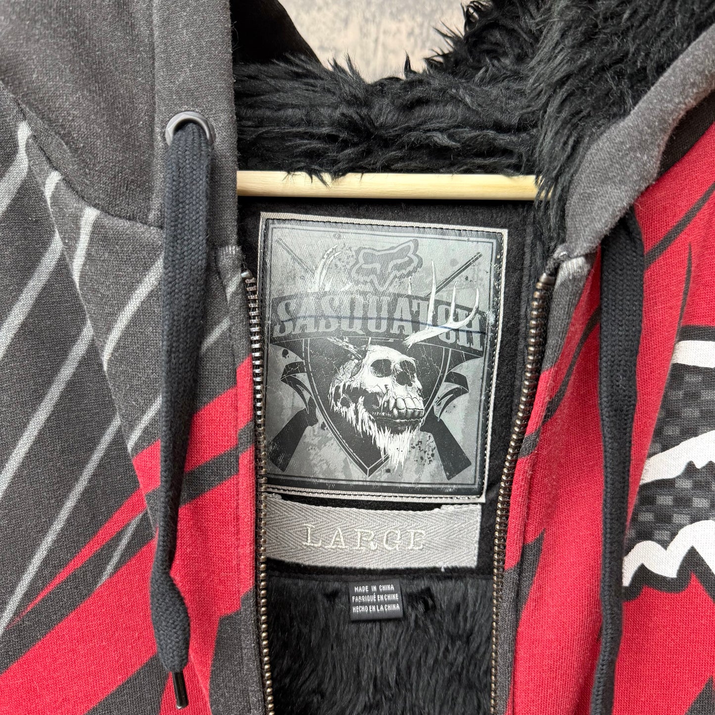 Y2K Fox Motocross Racing Sasquatch Fur Lined Zip-Up SZ L