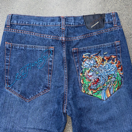 Y2K Ed Hardy by Christian Audigier Tiger Patch Denim SZ 36 x 34