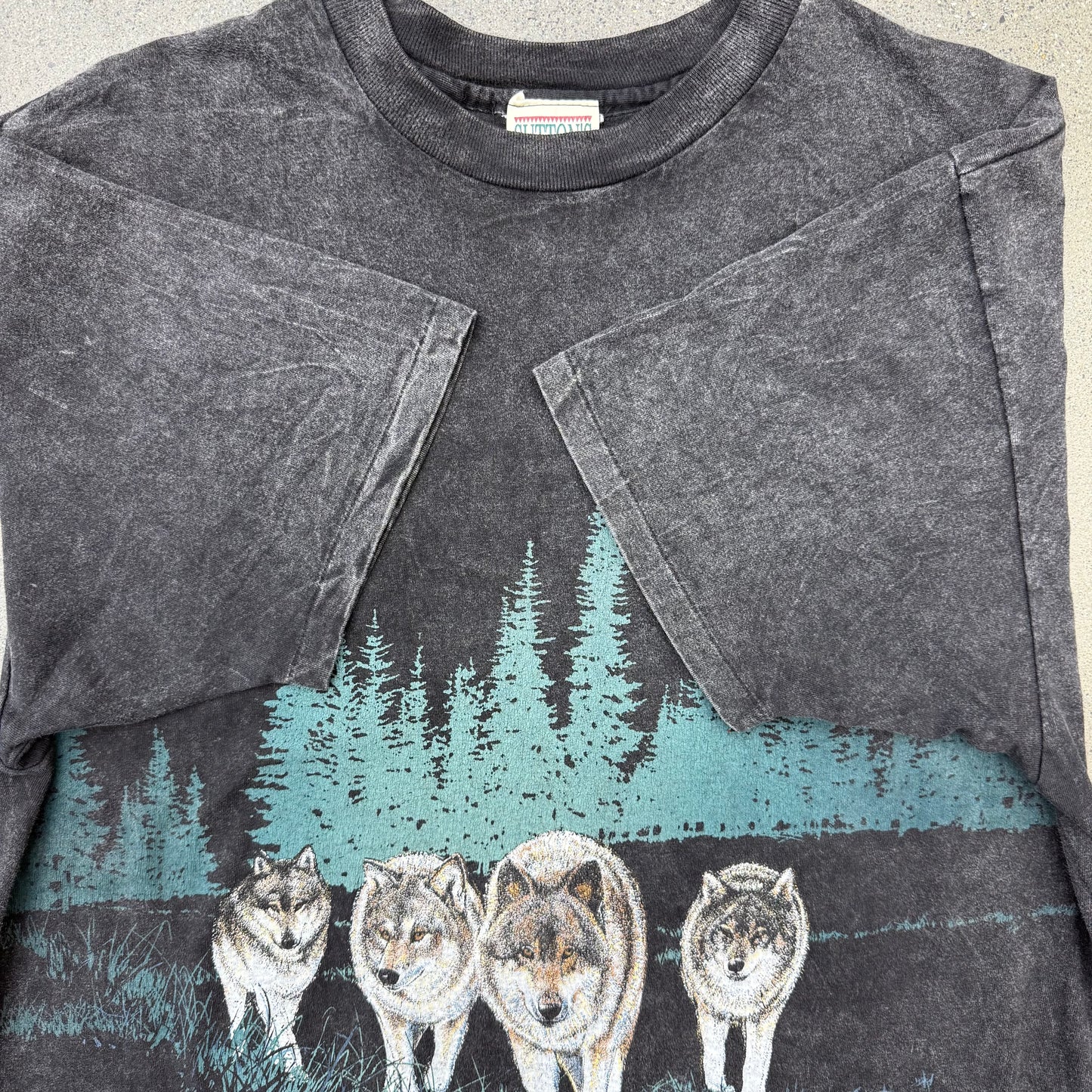 90s Keep it Wild Wolves Tee Black SZ Large