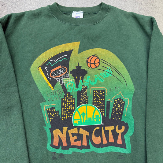 90s Logo 7 Seattle Super Sonics Crewneck SZ Large