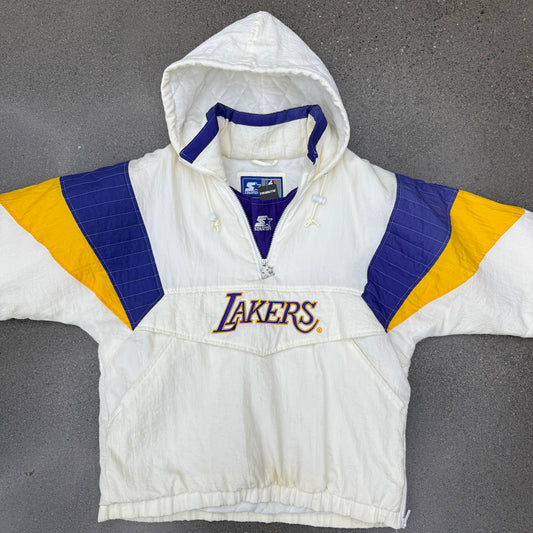 90s Starter Lakers Jacket White / Purple SZ Small