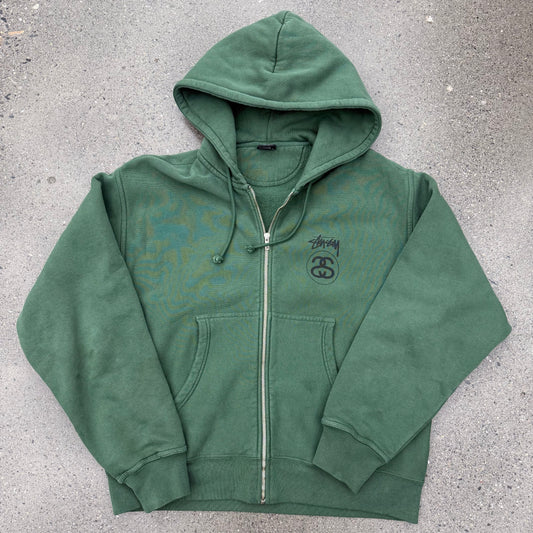 Stussy Olive Green Zip-Up Hoodie W/ Backhit SZ Large