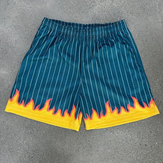 SMS Teal Stripe Fire Red Shorts SZ M