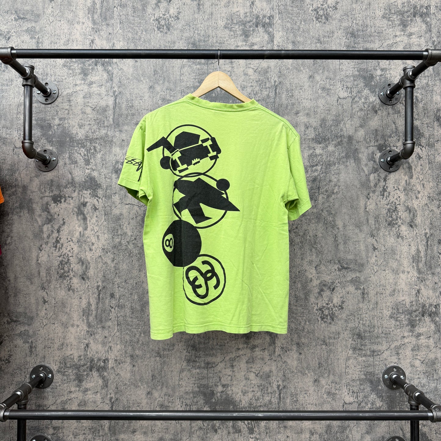 Stussy Lime Green Logo & 8Ball Hit SZ M