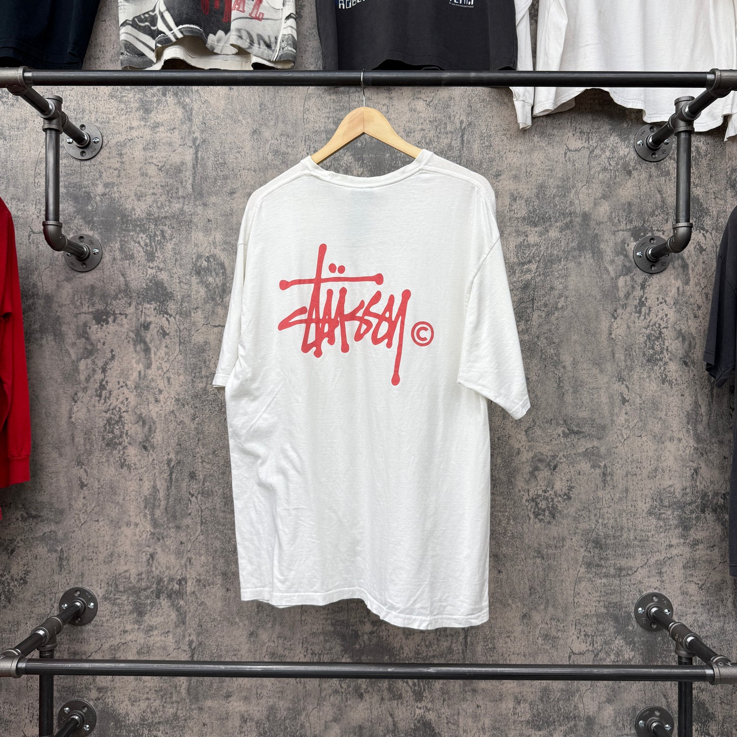 Stussy Basic Script Tee Red Font - Front Back Hit SZ XL