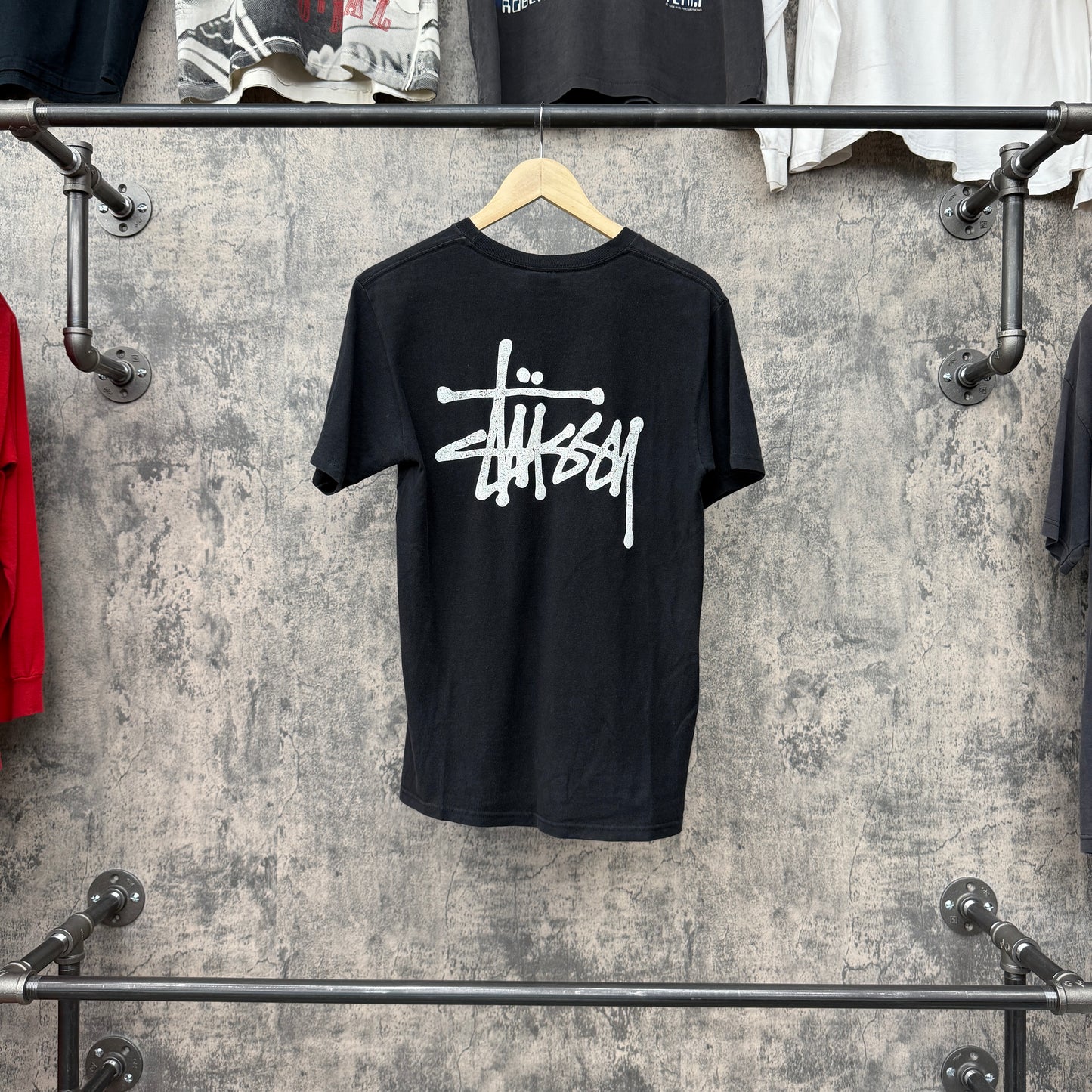 Stussy Basic Script Tee Black Front/Back Hit SZ S