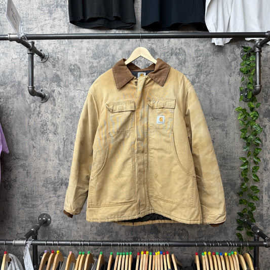Carhartt Faded Cord Collar Distressed Tan Jacket SZ XL