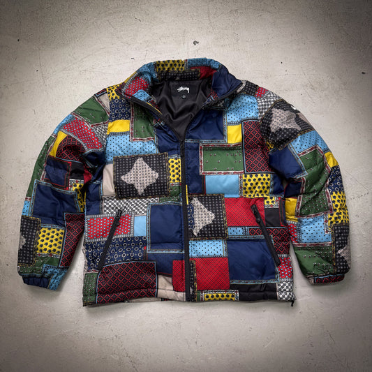 Stussy Multicolor Patchwork Puffer Jacket (Size Medium)