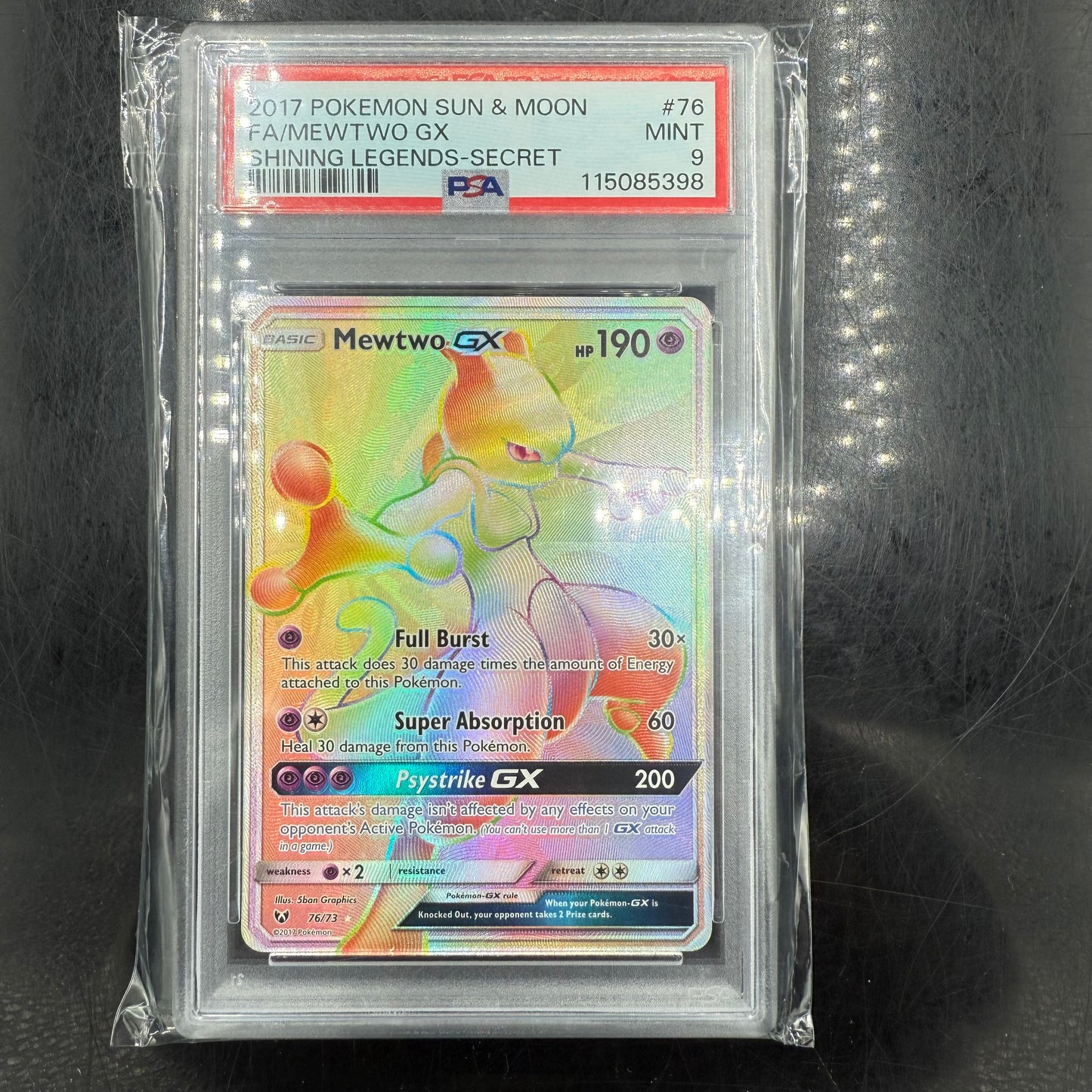 Shining Legends MewTwo GX Secret Rainbow PSA 9