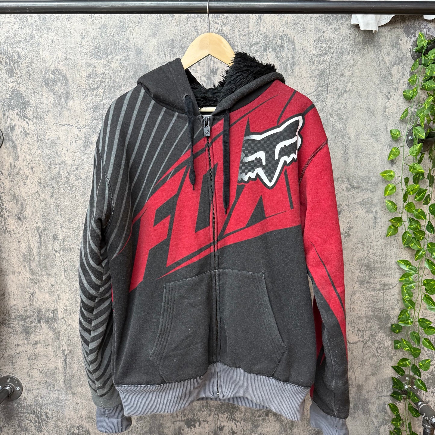 Y2K Fox Motocross Racing Sasquatch Fur Lined Zip-Up SZ L