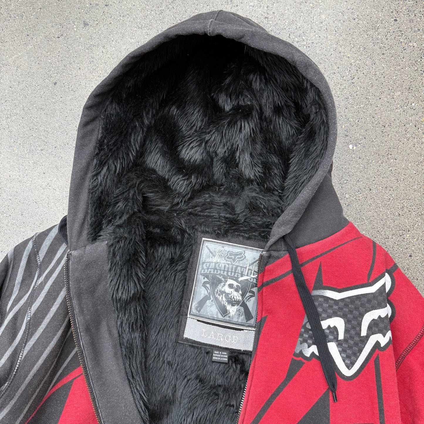 Y2K Fox Motocross Racing Sasquatch Fur Lined Zip-Up SZ L