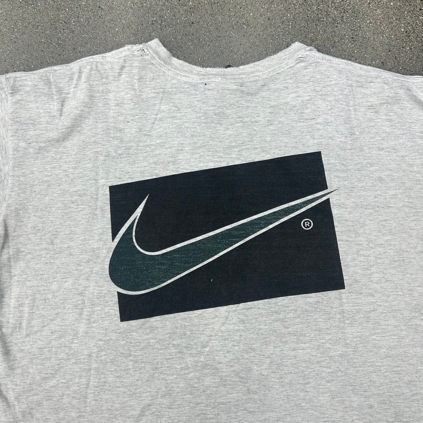 Early 90s Big Swoosh Back Hit Nike Just do it Grey Tee SZ L