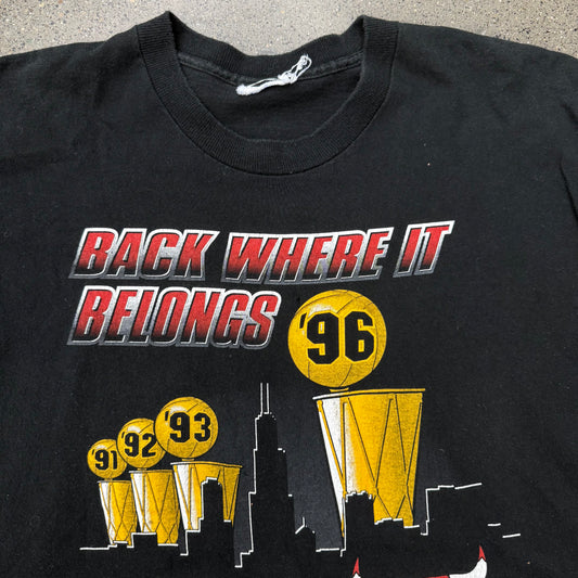 1996 NBA Champs Chicago Bulls Back Where It Belongs SZ XL