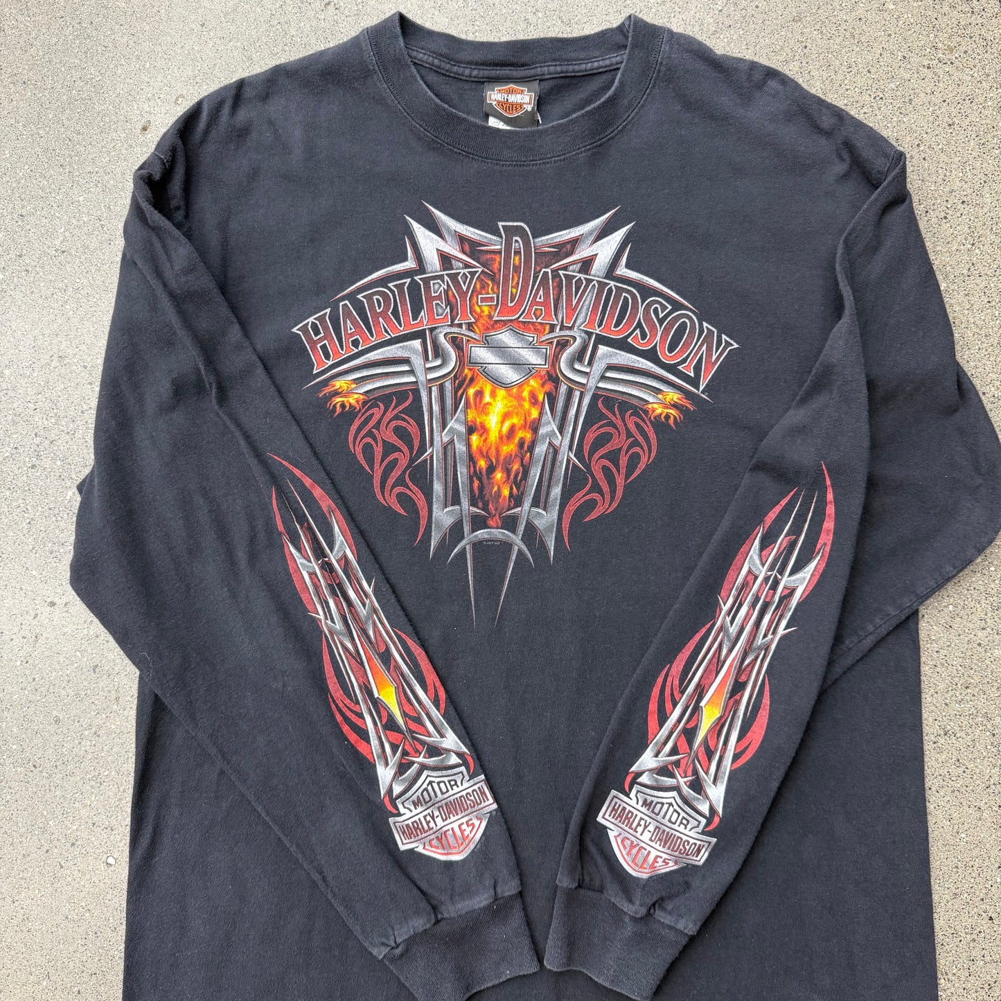 Harley L/S Flame Sleeve W/ Eagle Back SZ Large