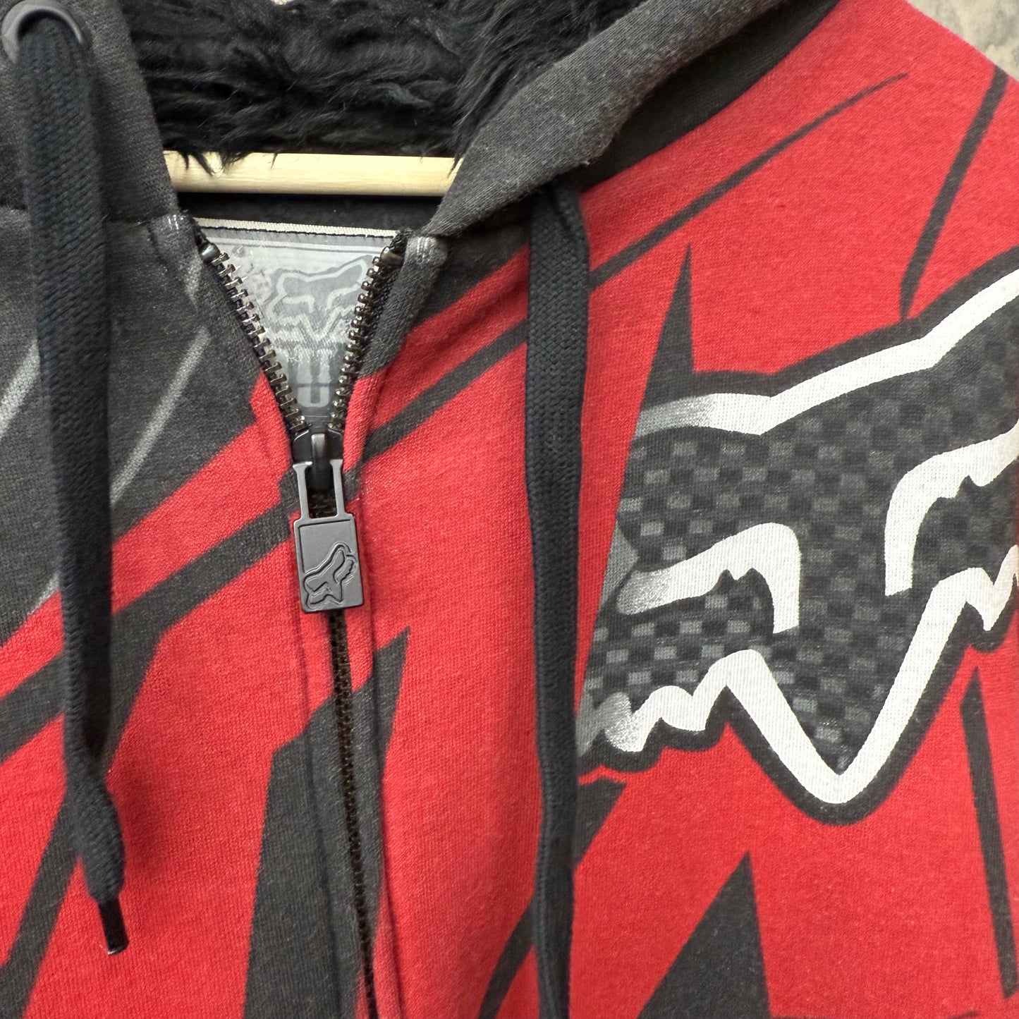 Y2K Fox Motocross Racing Sasquatch Fur Lined Zip-Up SZ L