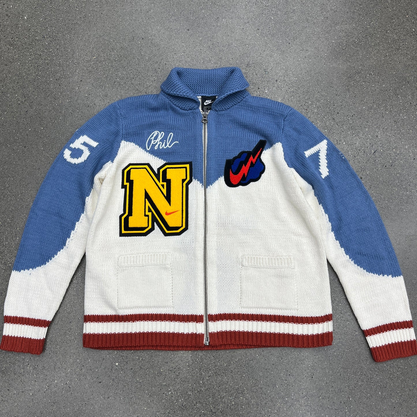 Nike Sportswear Phil Knight Letterman Knit Sweater SZ L