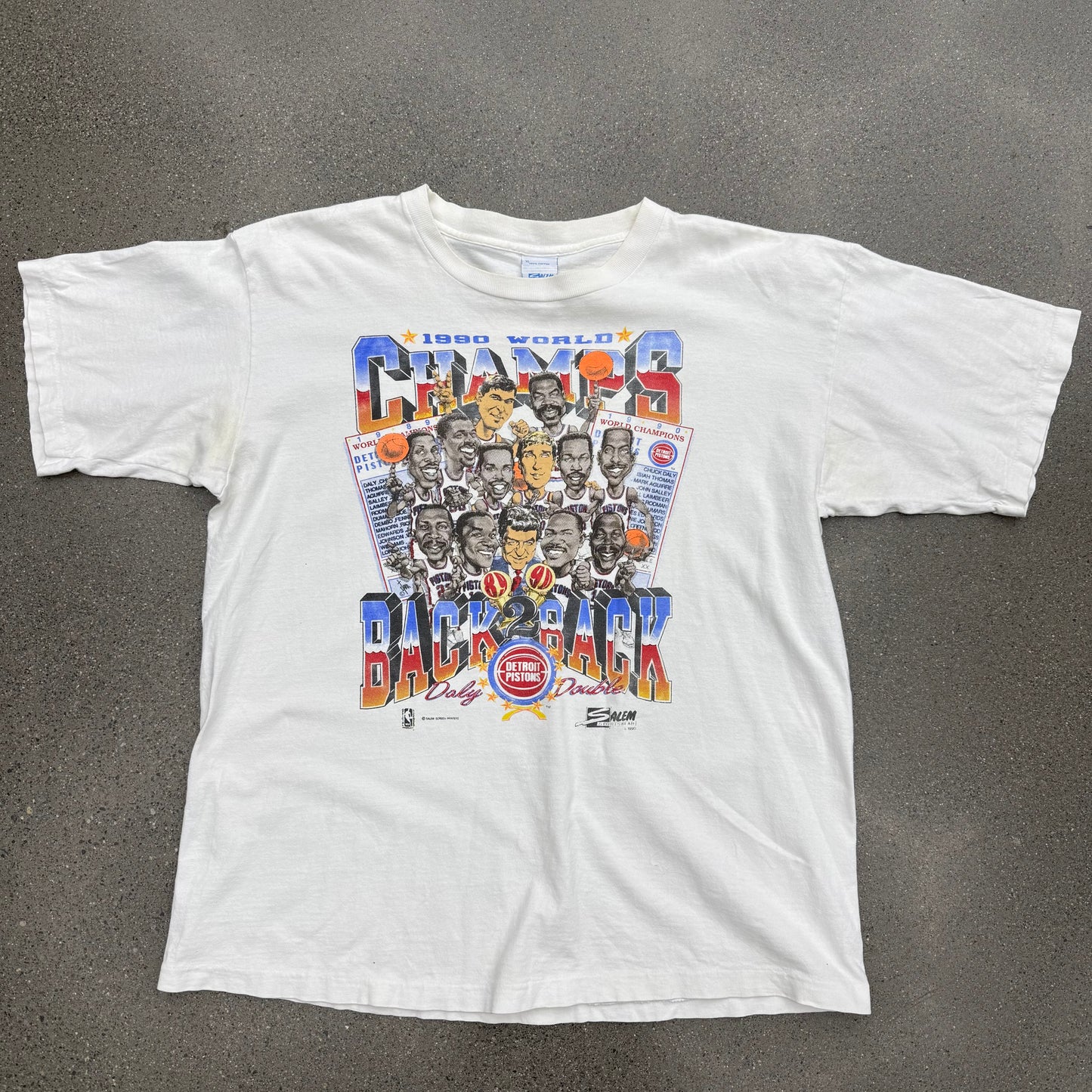 1990 World Champs Detroit Pistons B2B Tee SZ XL