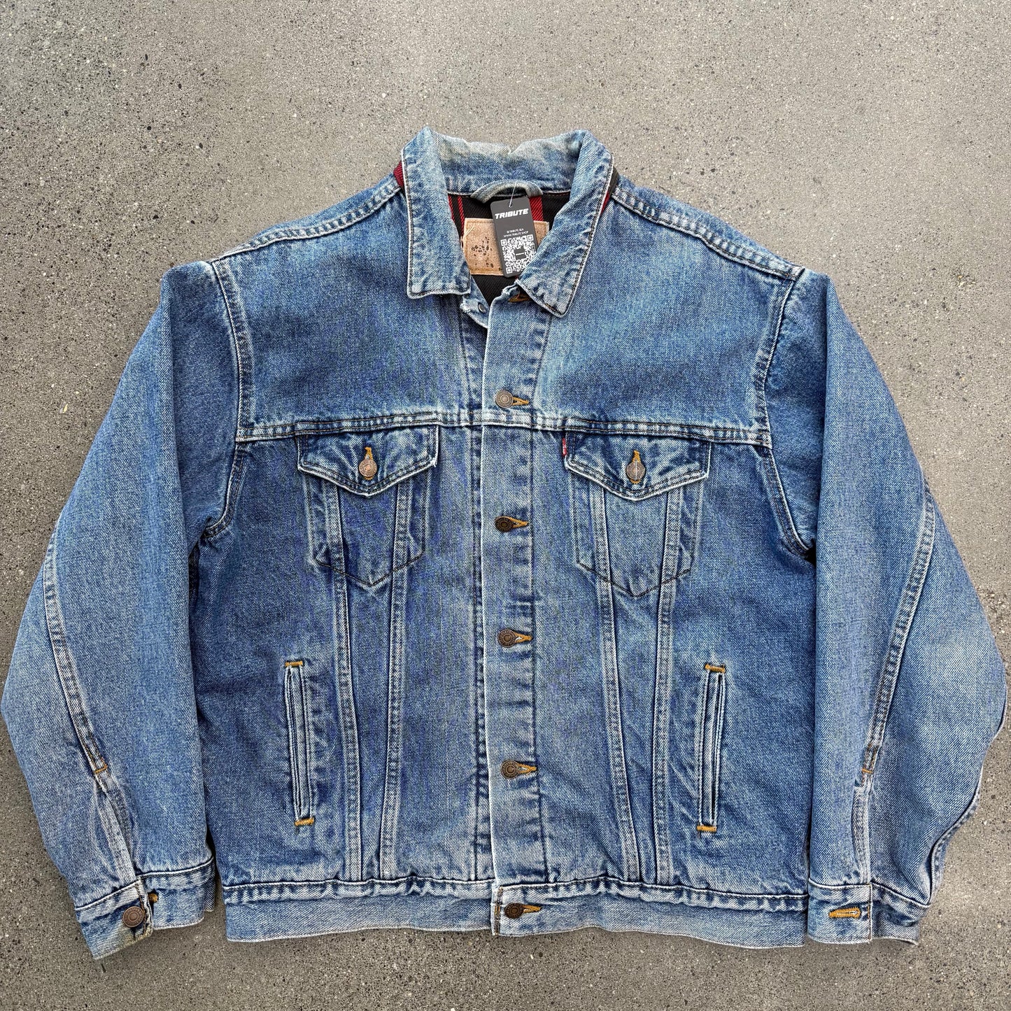 Levi Denim Jacket Plaid Lined Red SZ L/XL