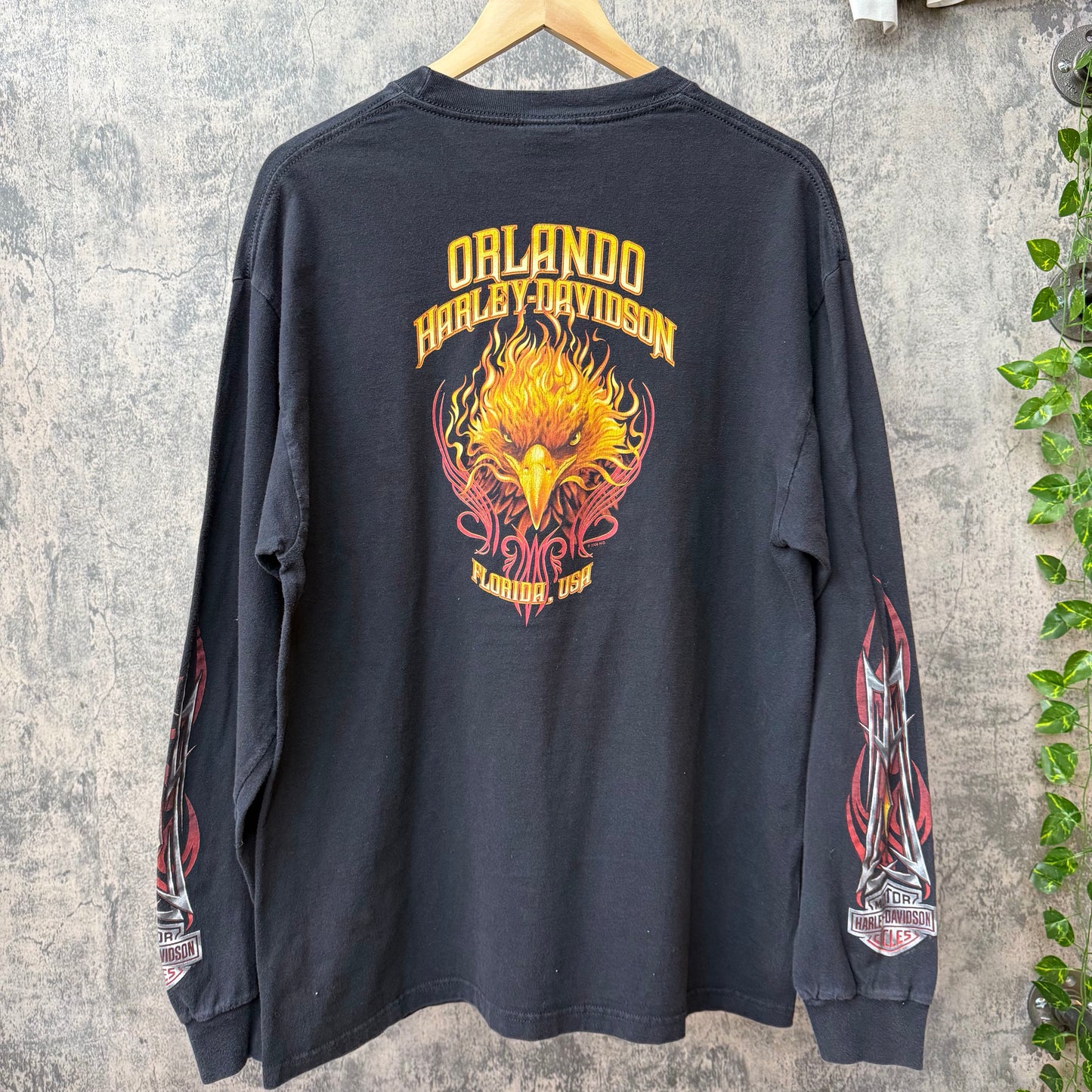 Harley L/S Flame Sleeve W/ Eagle Back SZ Large