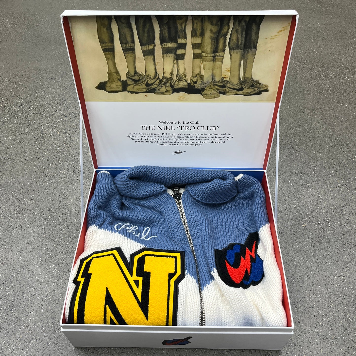 Nike Sportswear Phil Knight Letterman Knit Sweater SZ L