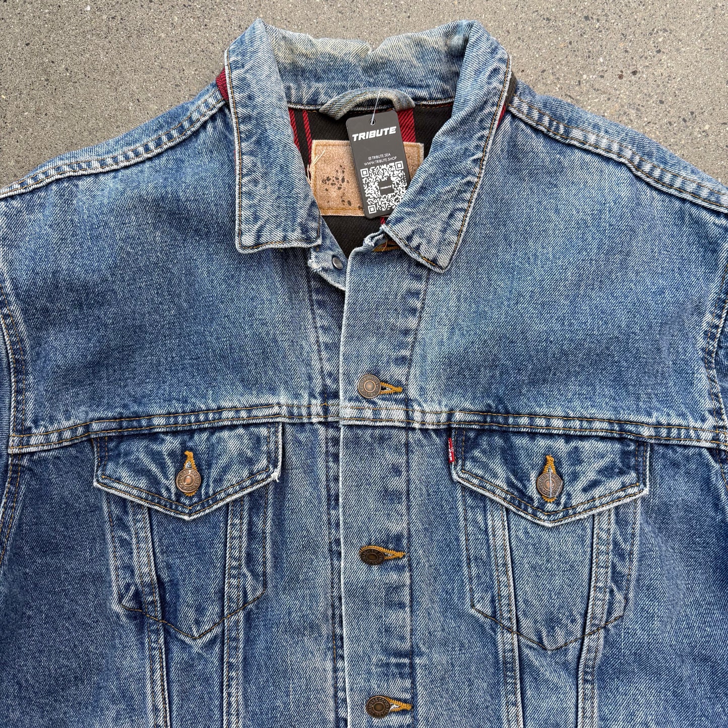 Levi Denim Jacket Plaid Lined Red SZ L/XL
