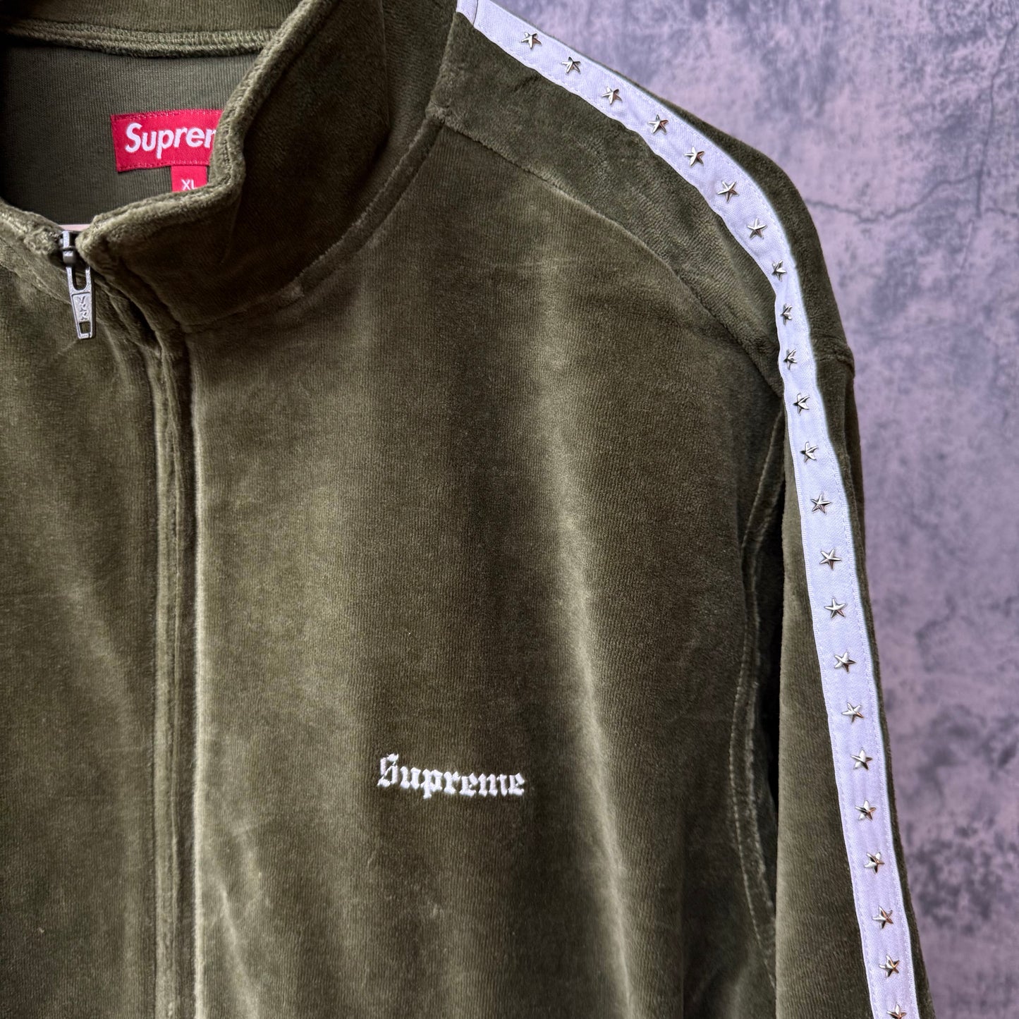Supreme Dark Olive Velour Studded Jacket SZ XL (NEW)