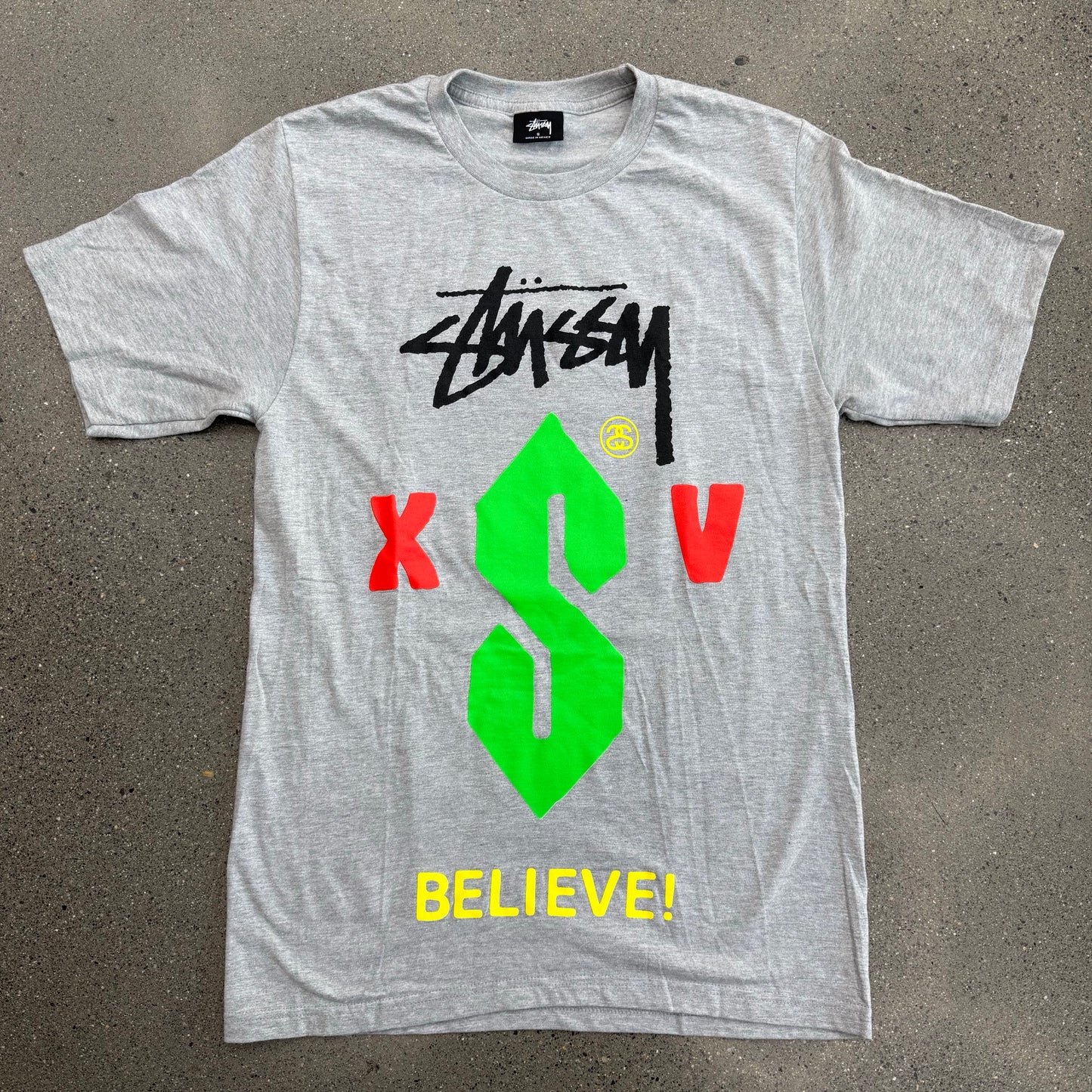 Stussy Believe Heather Grey Tee SZ S