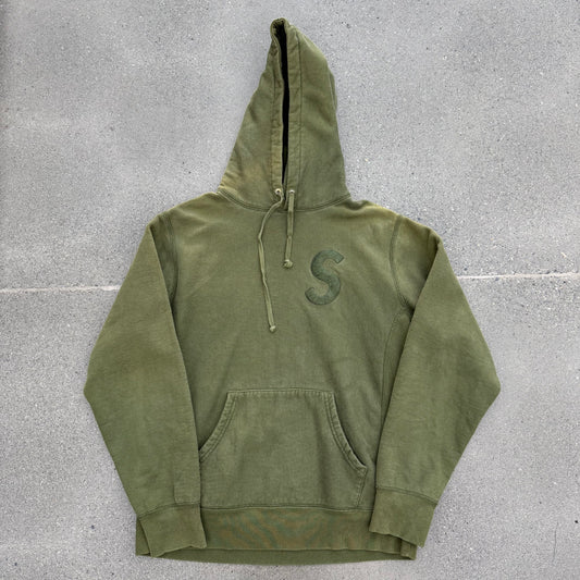 (PRE-OWNED) Supreme S Logo Olive hoodie SZ M