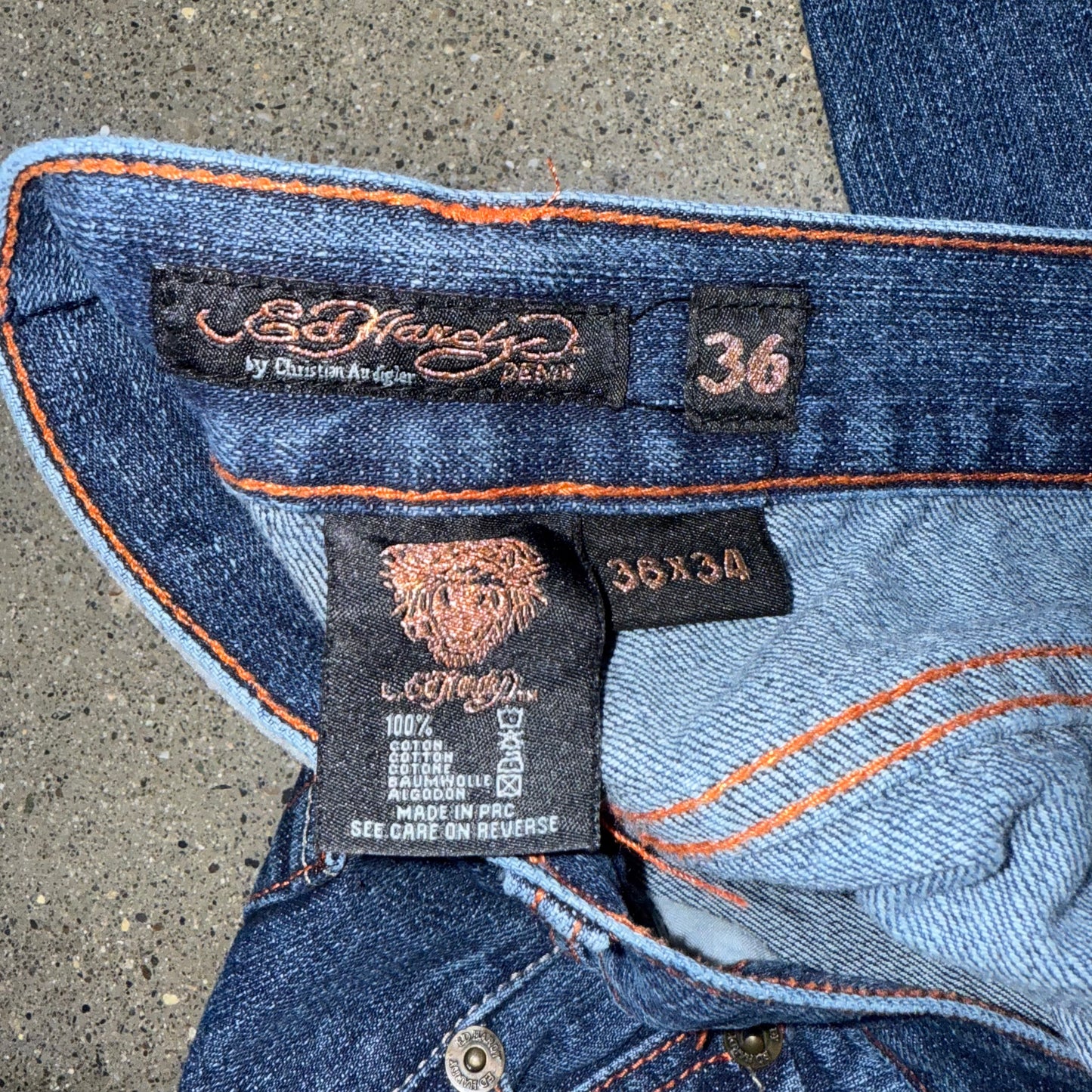 Y2K Ed Hardy by Christian Audigier Tiger Patch Denim SZ 36 x 34