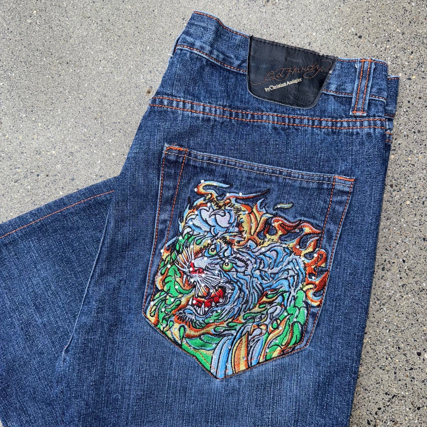 Y2K Ed Hardy by Christian Audigier Tiger Patch Denim SZ 36 x 34