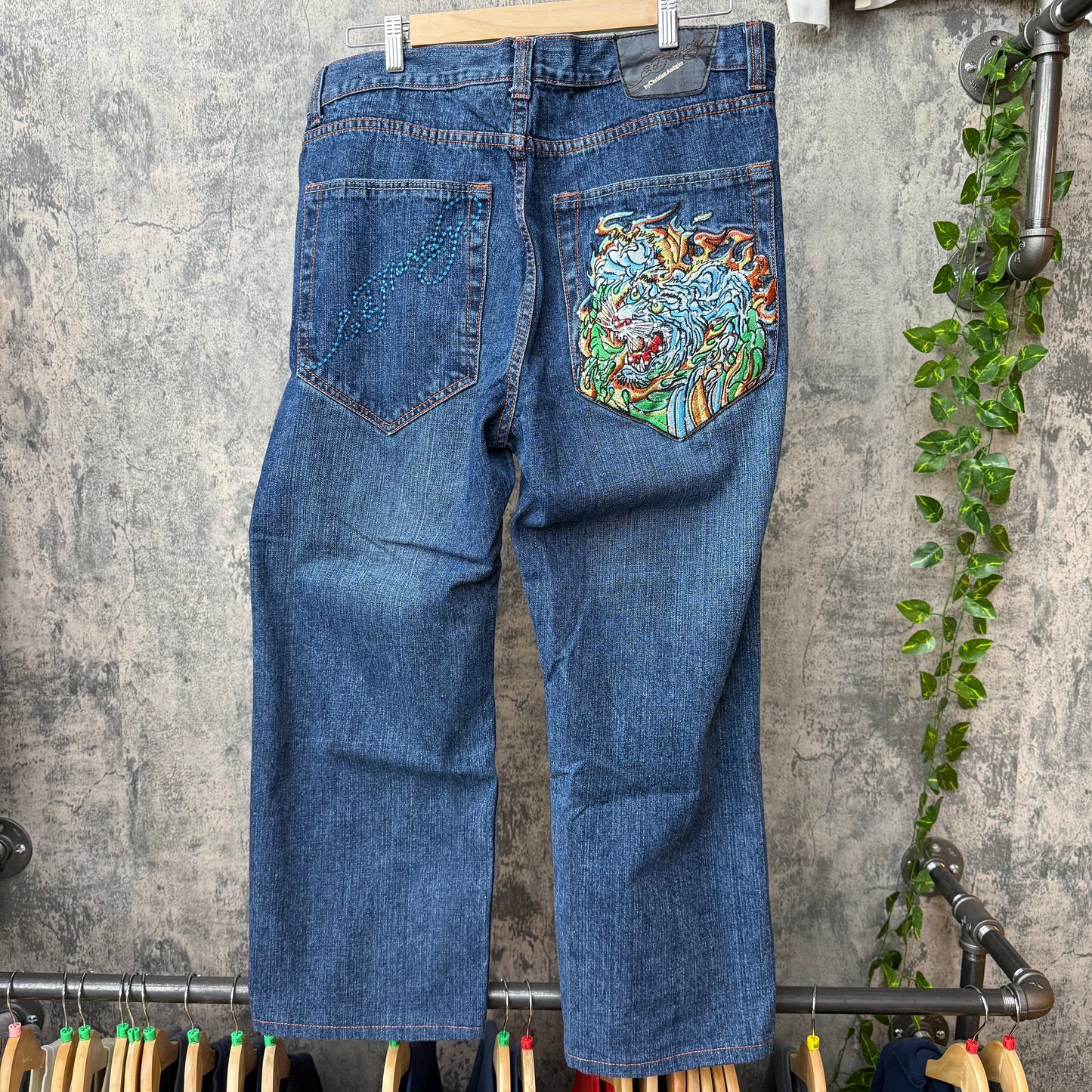 Y2K Ed Hardy by Christian Audigier Tiger Patch Denim SZ 36 x 34