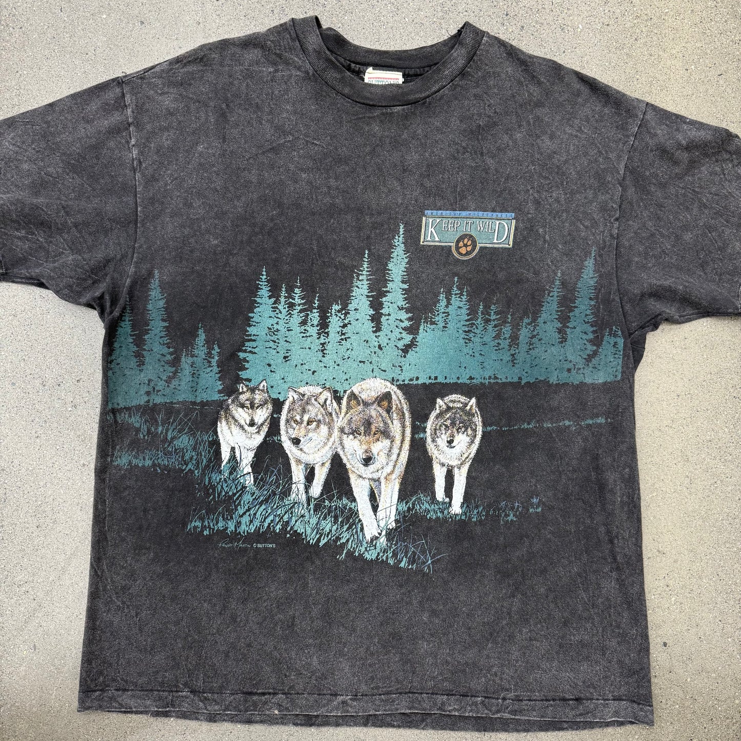 90s Keep it Wild Wolves Tee Black SZ Large