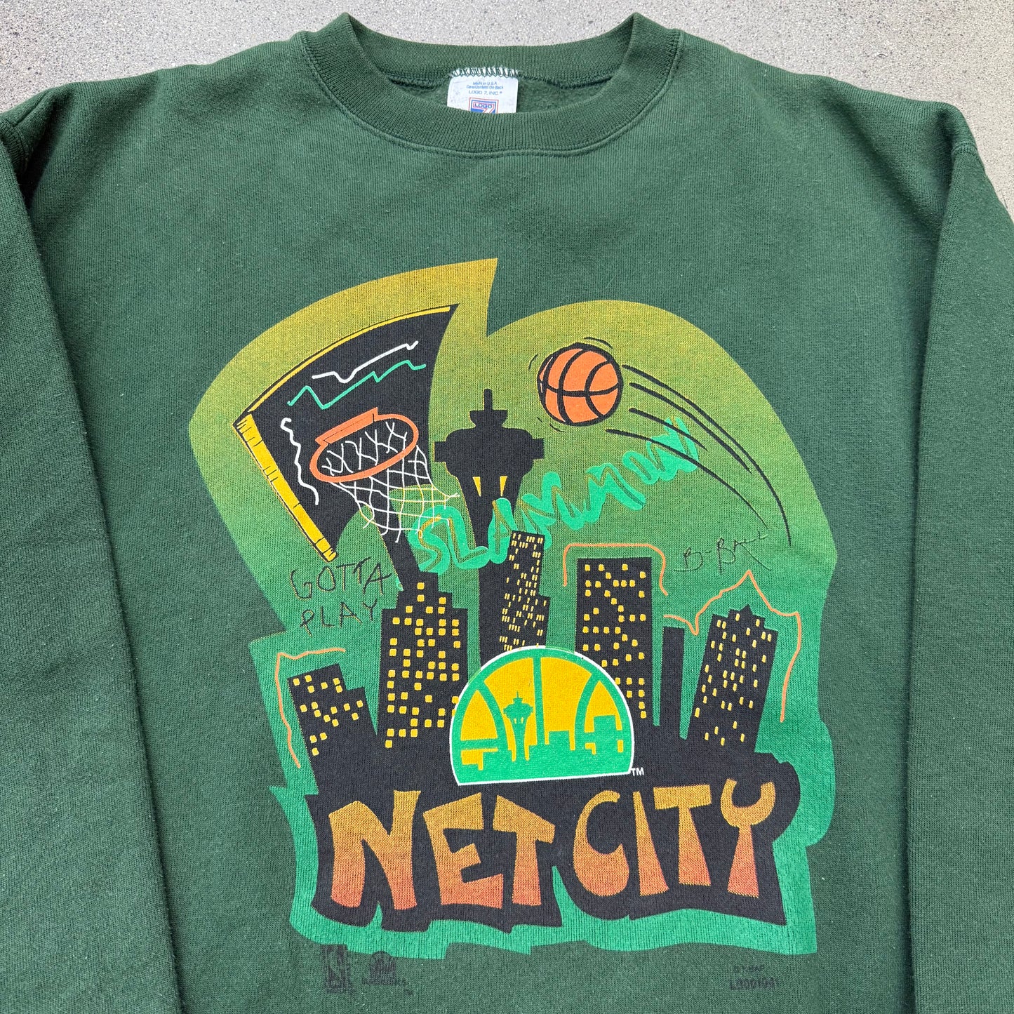 90s Logo 7 Seattle Super Sonics Crewneck SZ Large