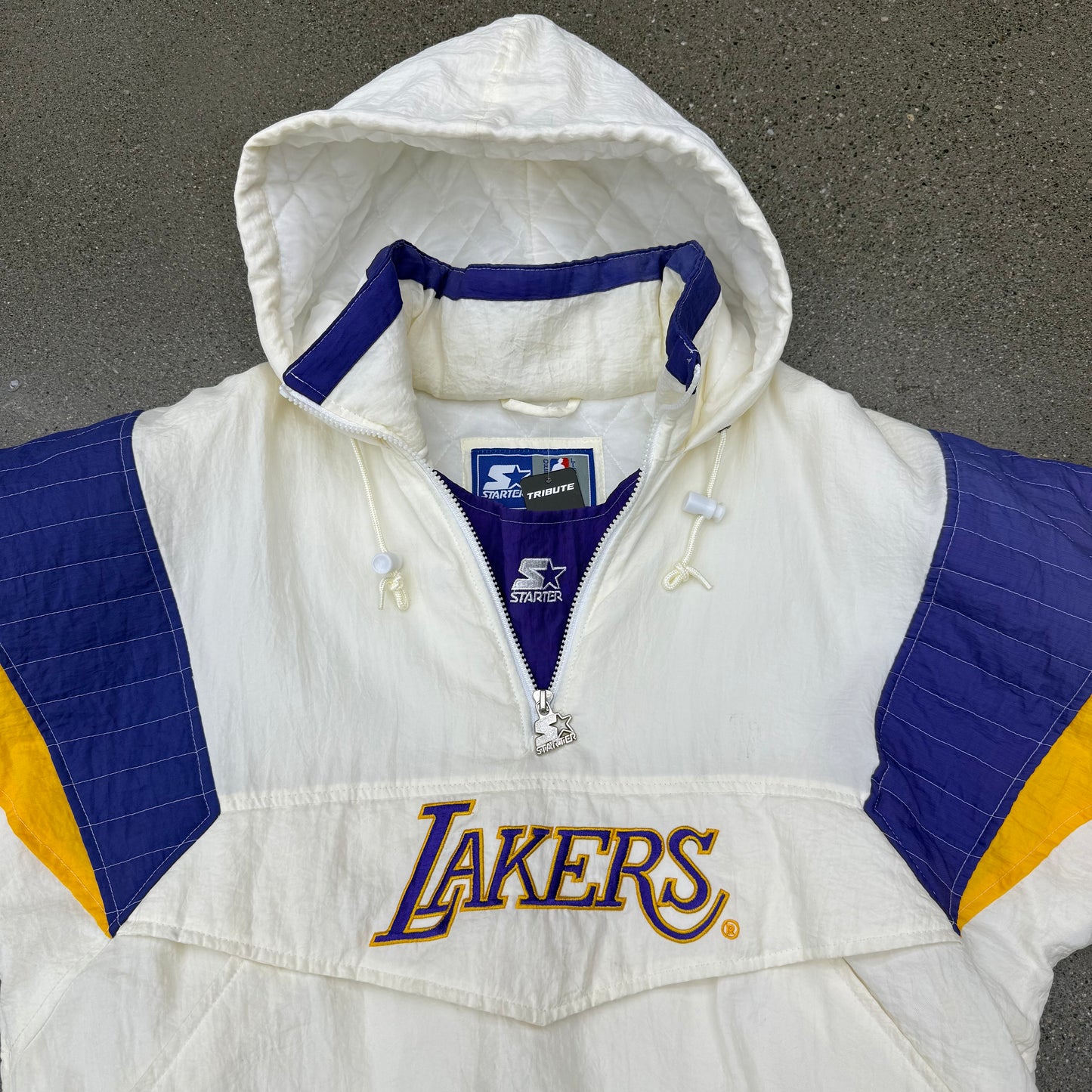 90s Starter Lakers Jacket White / Purple SZ Small
