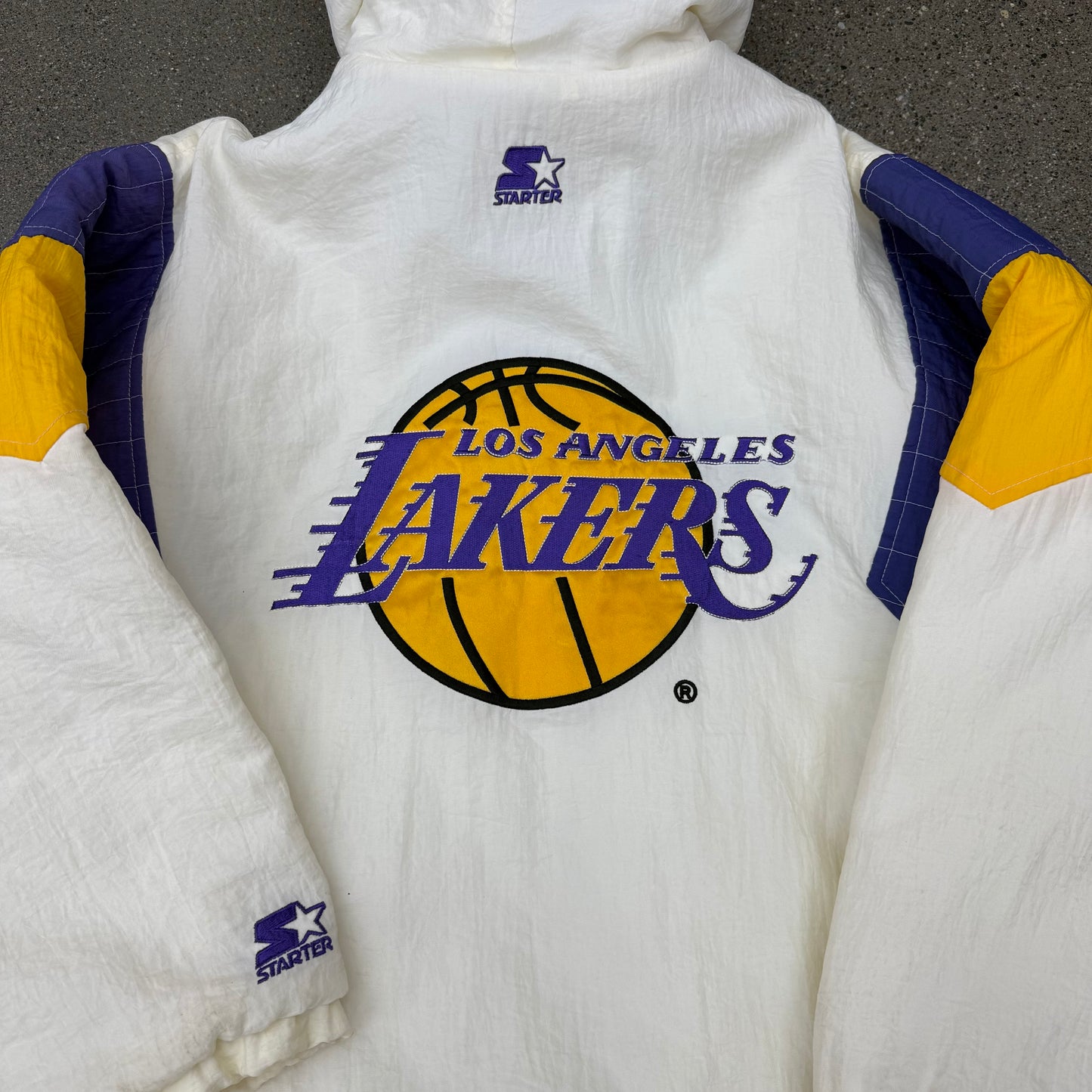 90s Starter Lakers Jacket White / Purple SZ Small