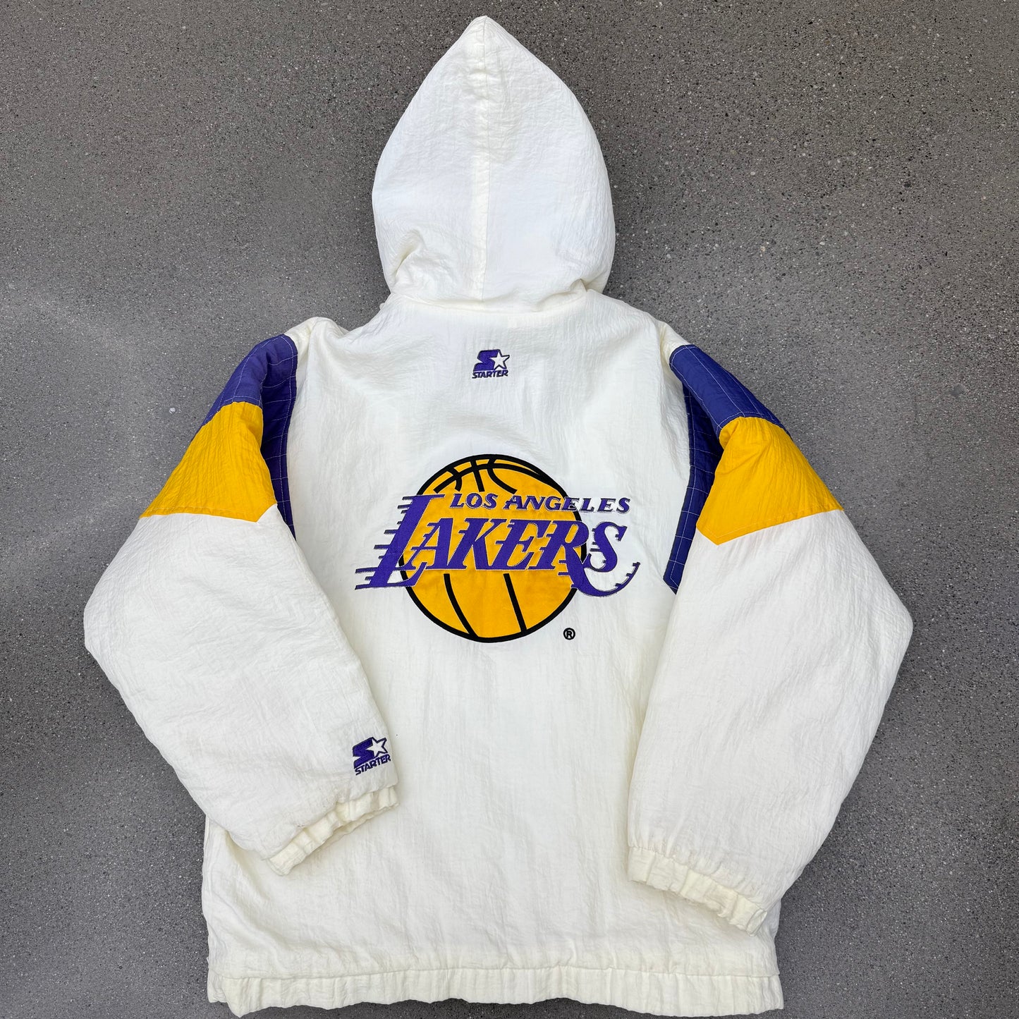 90s Starter Lakers Jacket White / Purple SZ Small
