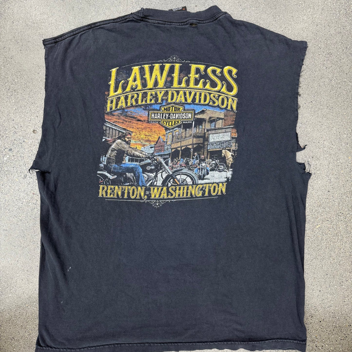 90s Harley Cut Off Lawless Renton Washington Tee SZ XL