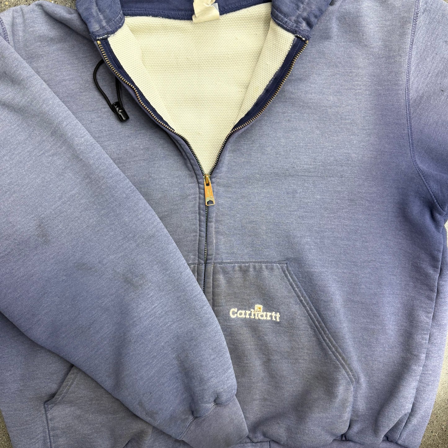 Vintage Carhartt Faded Blue Thermal Lined Zip Up Hoodie SZ XL
