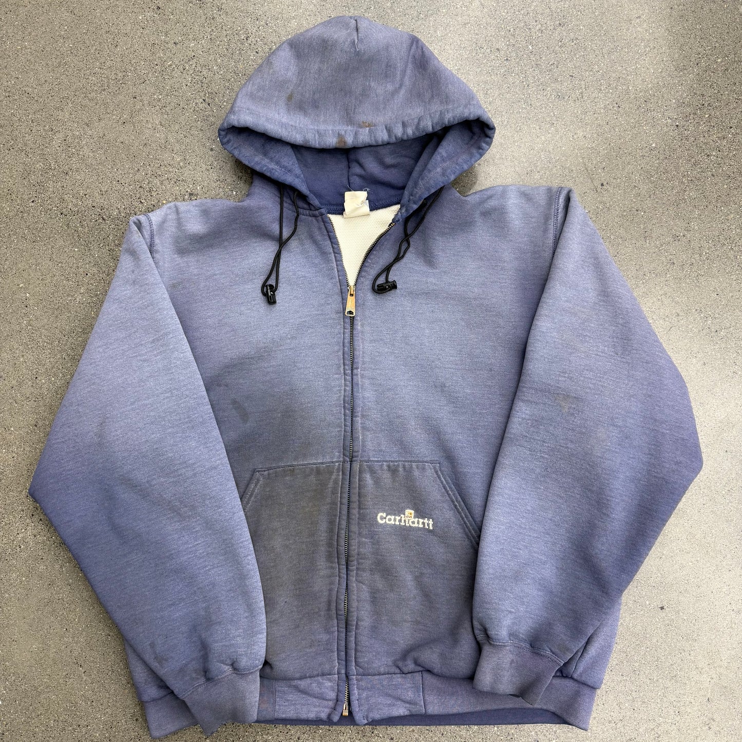 Vintage Carhartt Faded Blue Thermal Lined Zip Up Hoodie SZ XL