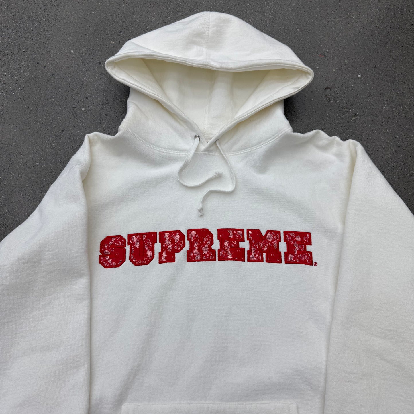 Supreme Lace Hoodie White/Red SZ L