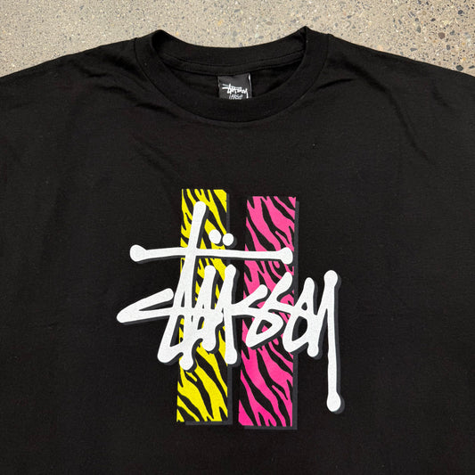 Stussy Pink/Yellow Zebra Print Tee SZ L