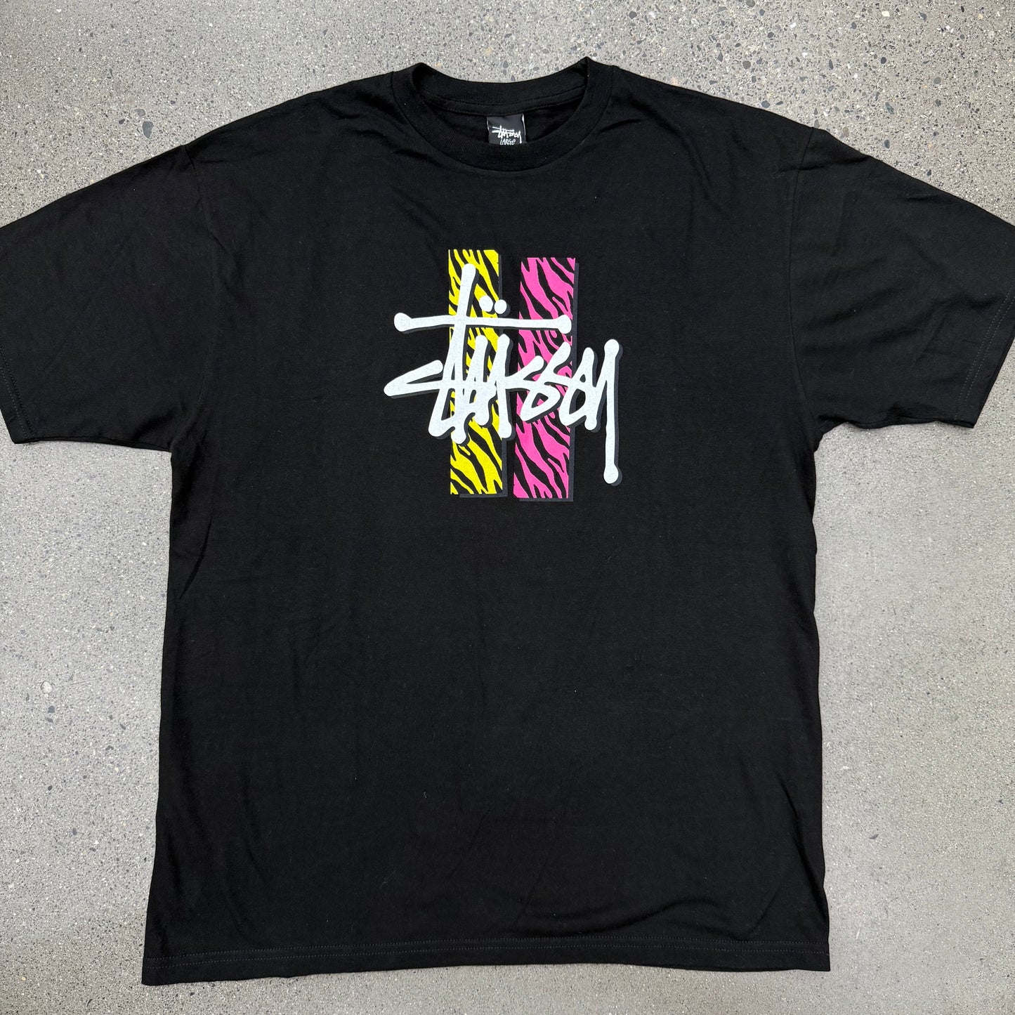 Stussy Pink/Yellow Zebra Print Tee SZ L